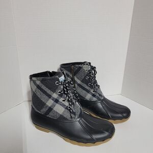 Kolili Women's Water-Resistant Gray Plaid Wool Duck Boots Size 9M NEW